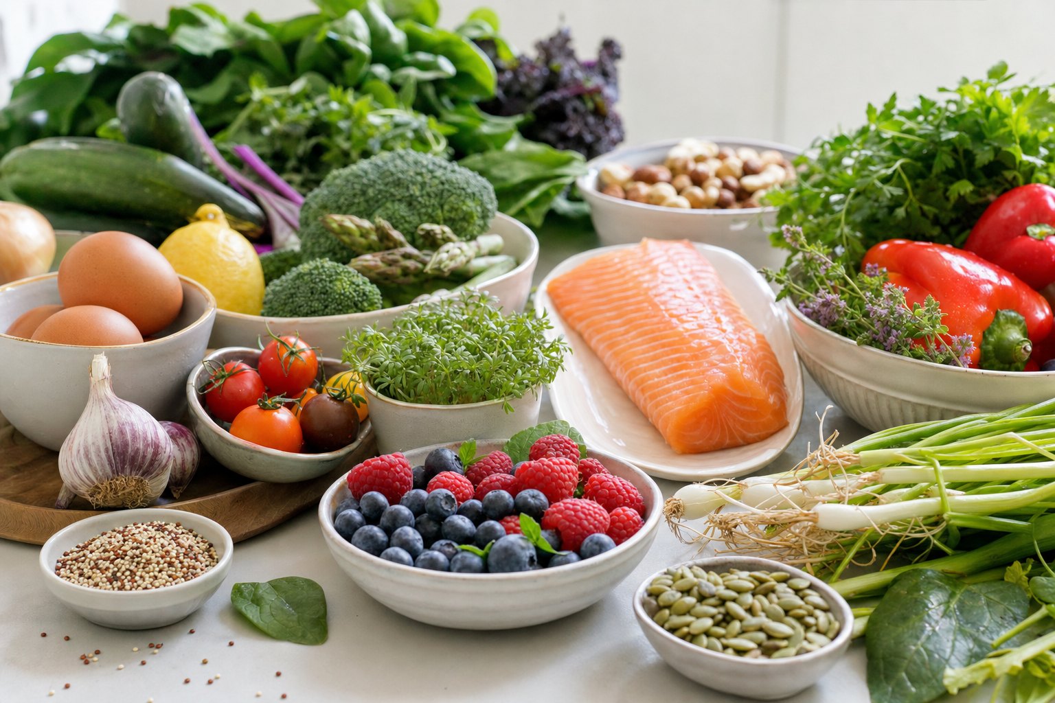 Frische, natürliche Lebensmittel als Sinnbild für ausgewogene Ernährung